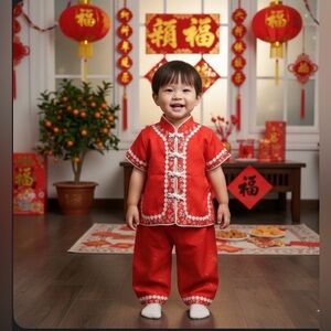 Girl Red Floral Toddler outfit set 12 -18 month Celebrate Chinese New Year CNY